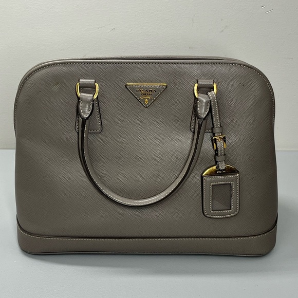 Prada Saffiano Luxe Leather Dome Satchel Grey Handbag - Picture 1 of 16